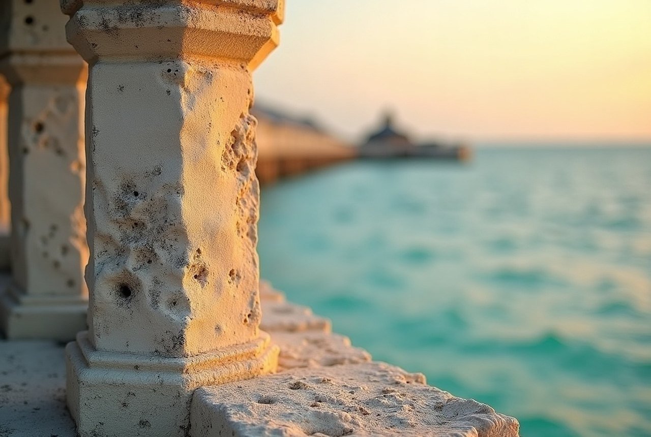 Weathered coral-stone detail or ocean horizon at dusk