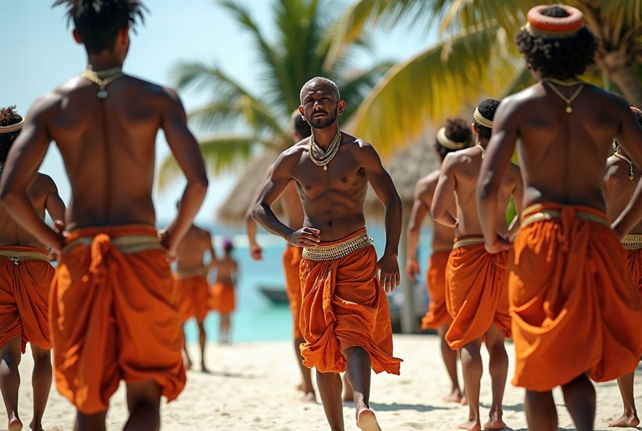Bodu beru performers mid-dance