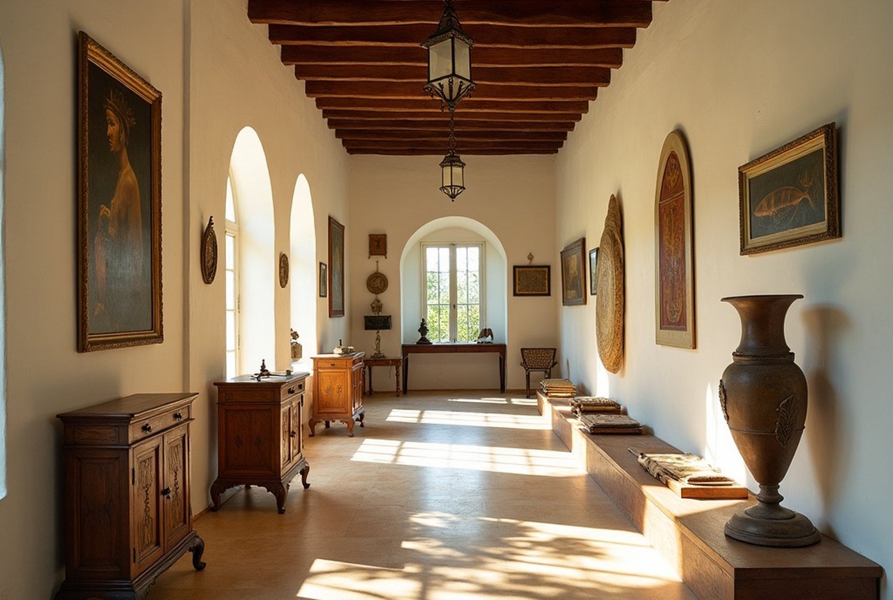 Interior of the National Museum, Mal&eacute;, showing pre-Islamic artefact display