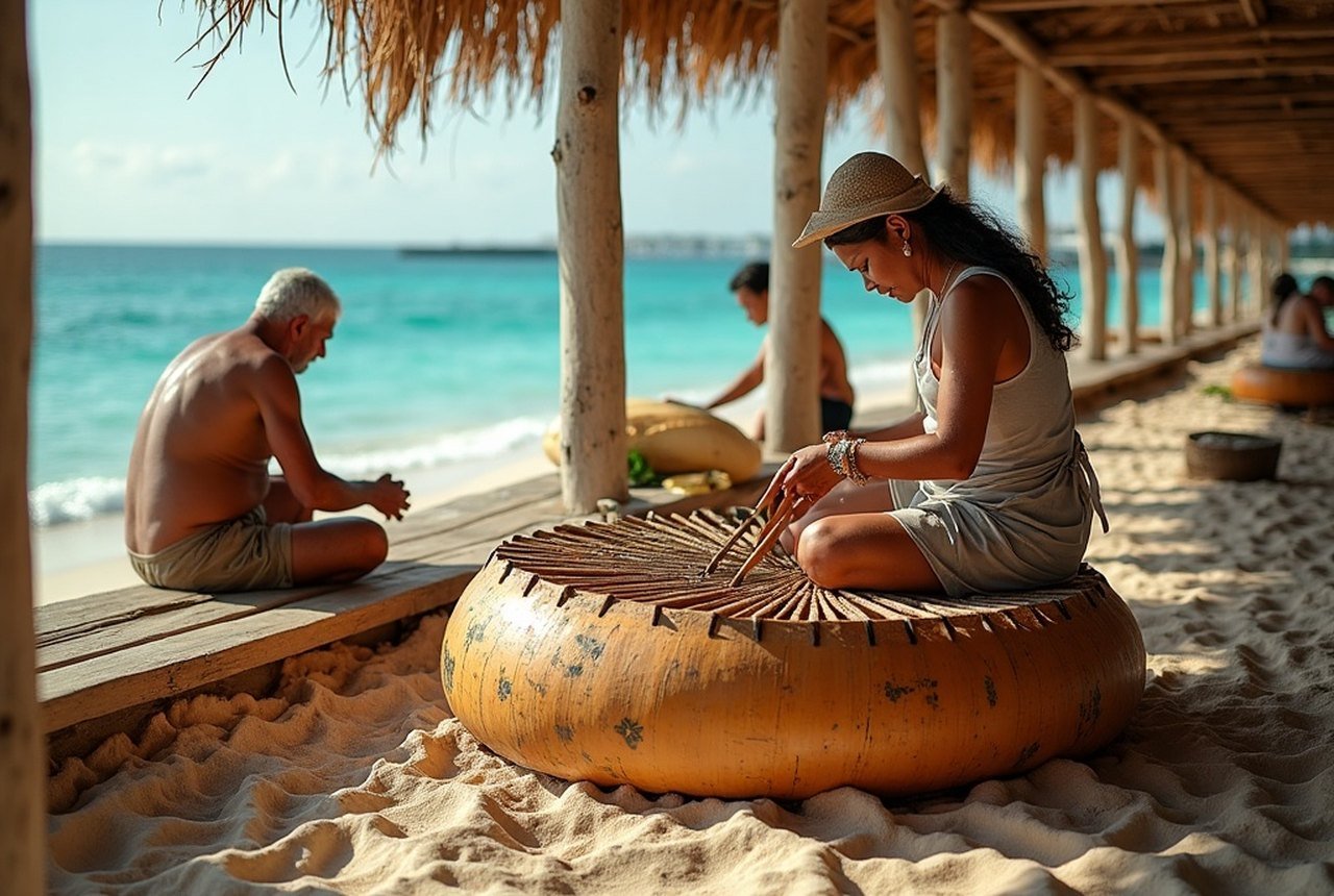 Hunigondi (coconut grating seat) in use on an inhabited island
