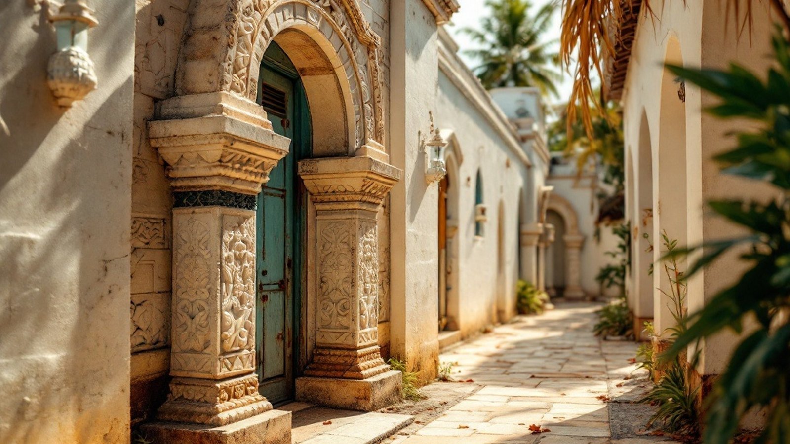Hukuru Miskiy exterior with coral-stone carved tombstones