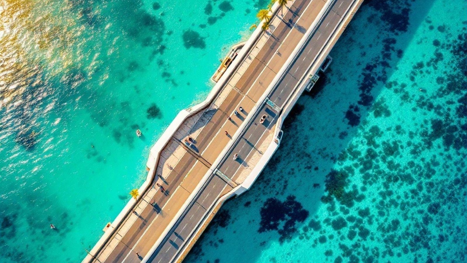 Aerial or wide shot of the Addu Link Road crossing the lagoon