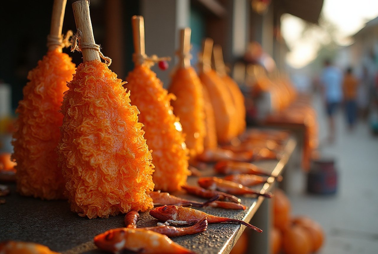 Smoked hikimas drying or displayed at a local market
