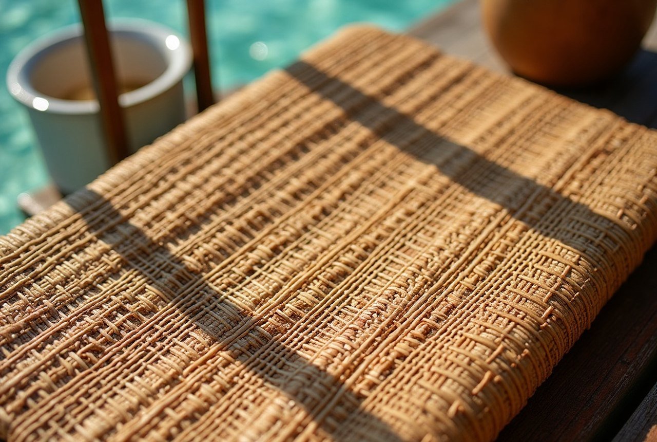 Woven screwpine mat with geometric southern patterns