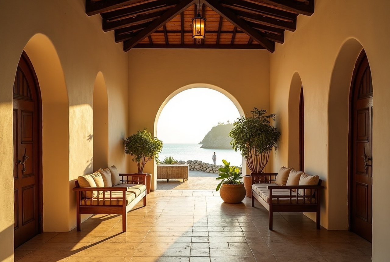 Interior or courtyard of Hukuru Miskiy at dusk, soft light