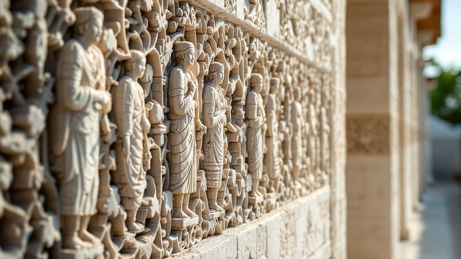 Close-up of carved coral-stone panels at Hukuru Miskiy