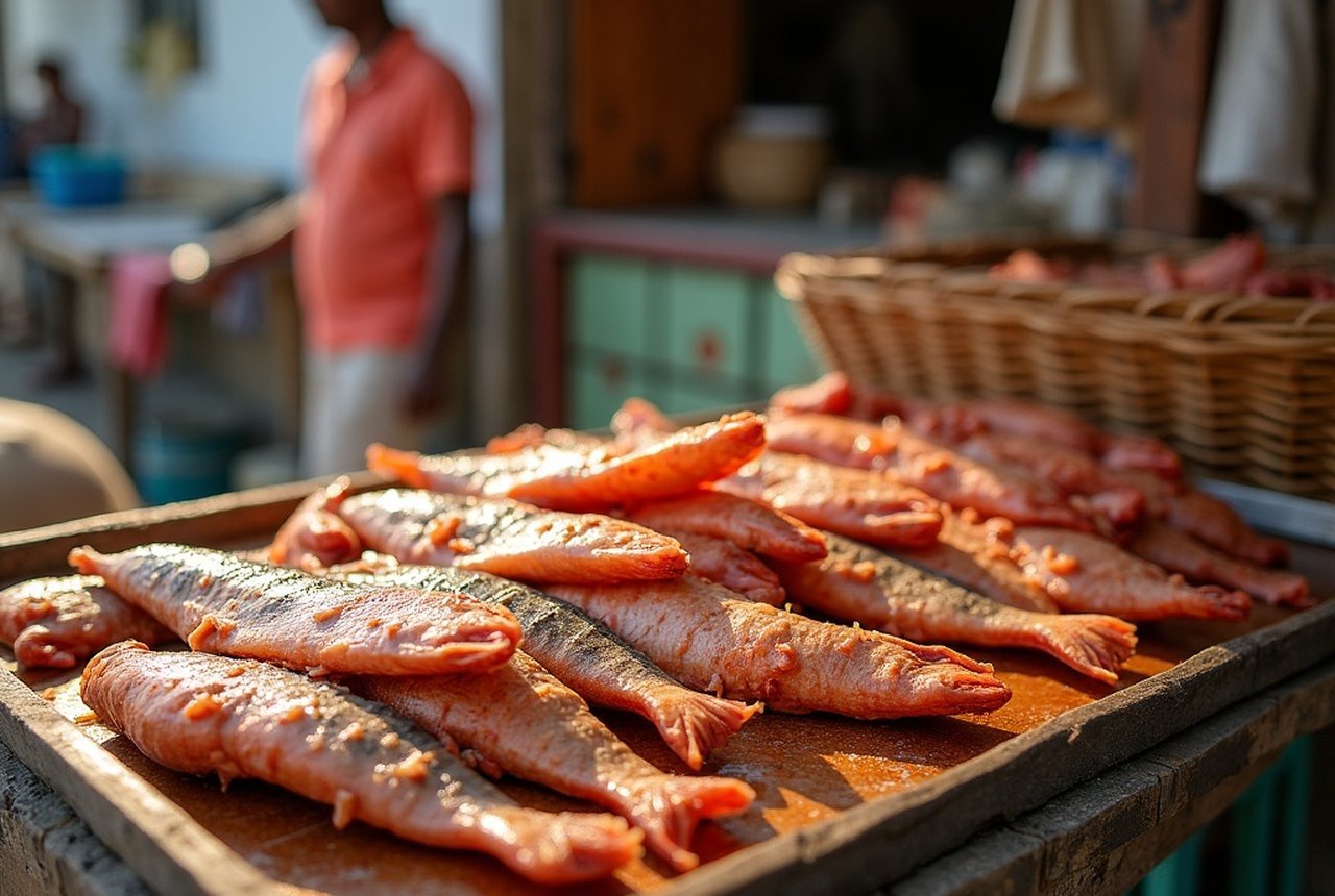 Smoked or dried tuna (hikimas) at a local market