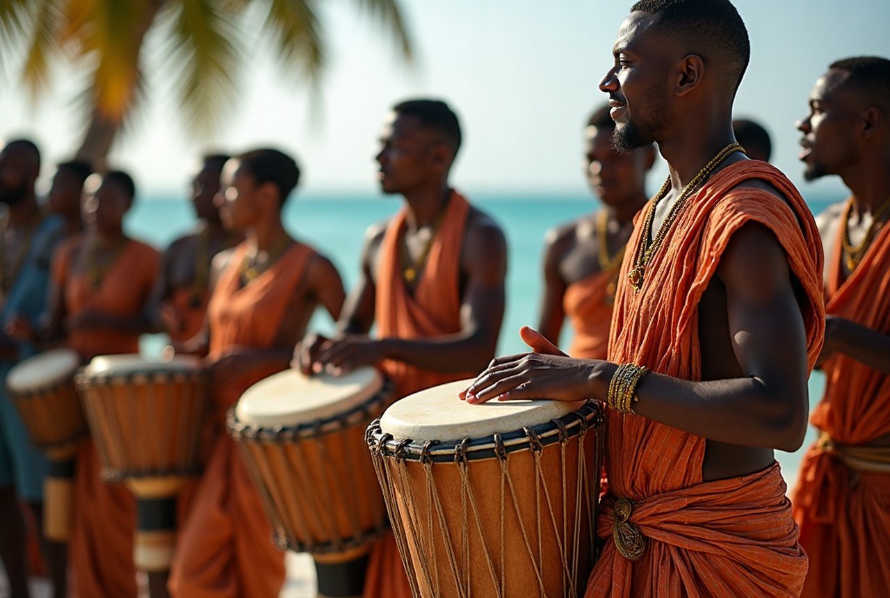 Bodu beru drummers at a community gathering, Baa Atoll