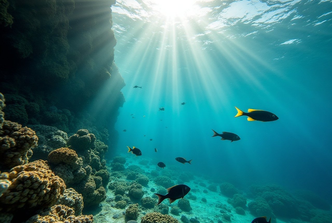 Banana Reef underwater, coral wall and fish