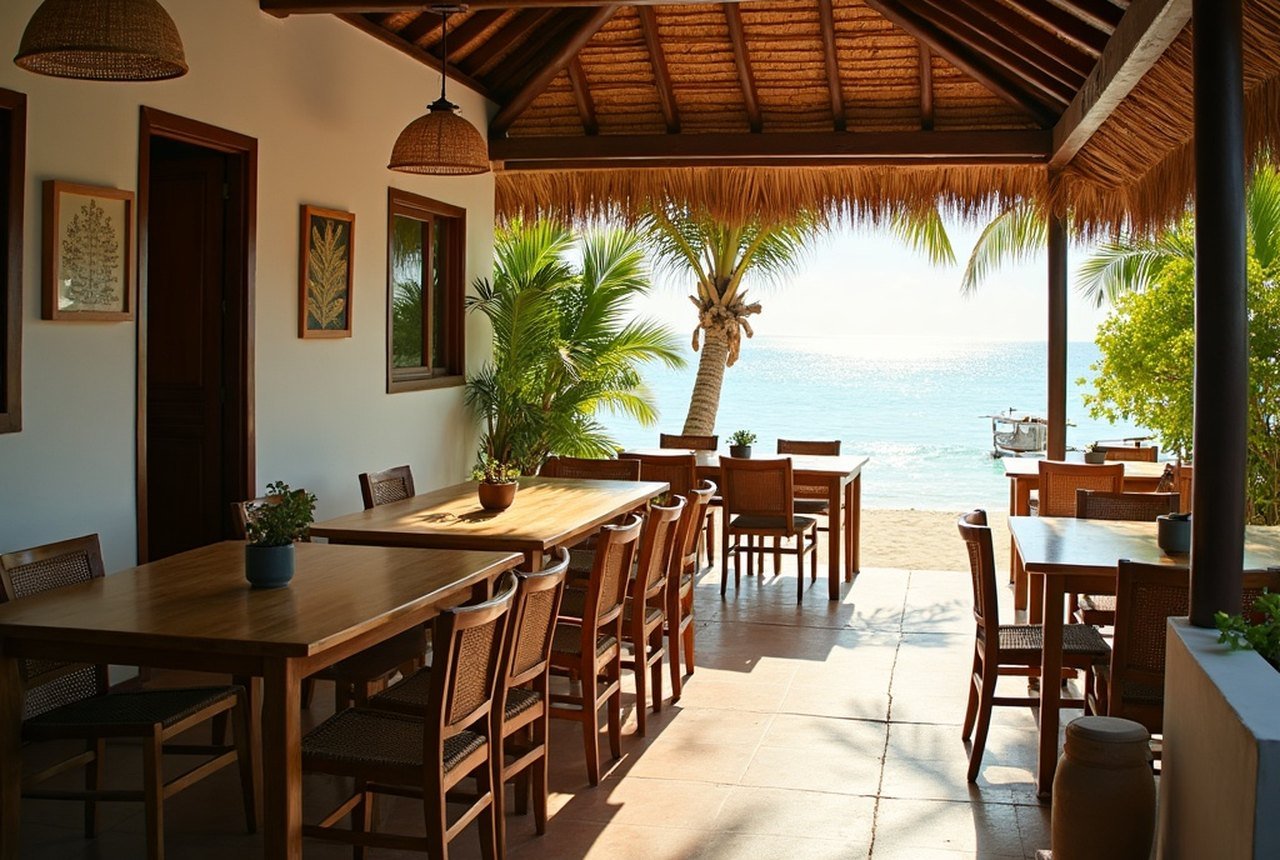 A simple caf&eacute; or guesthouse setting on an inhabited island