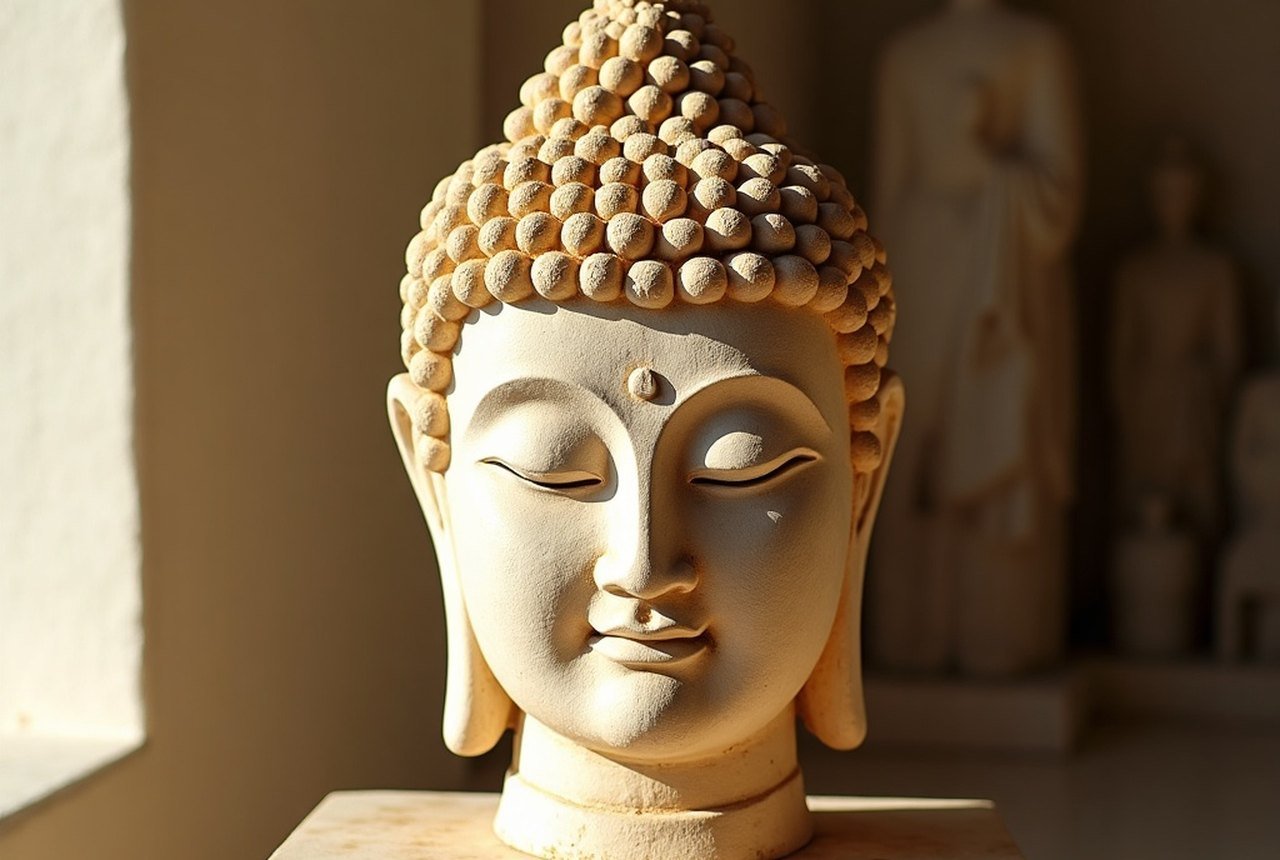 Pre-Islamic coral-stone Buddha head from the National Museum collection
