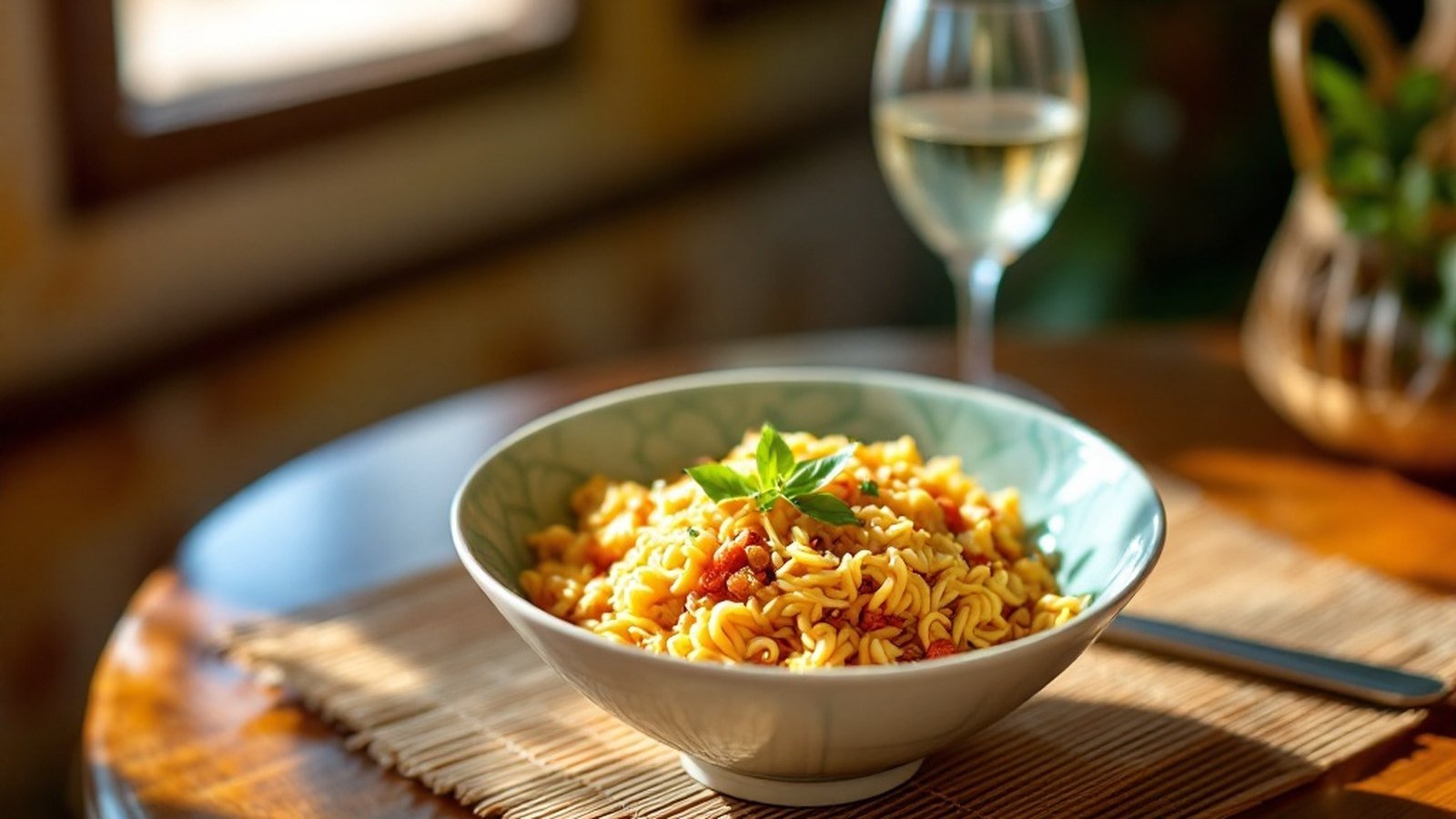 A bowl of mas riha with roshi on a local guesthouse table