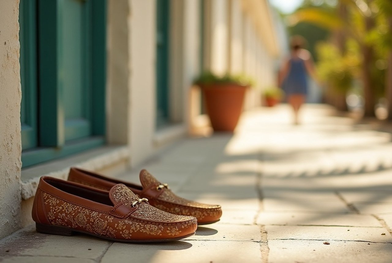 Shoes left outside a mosque entrance, soft focus