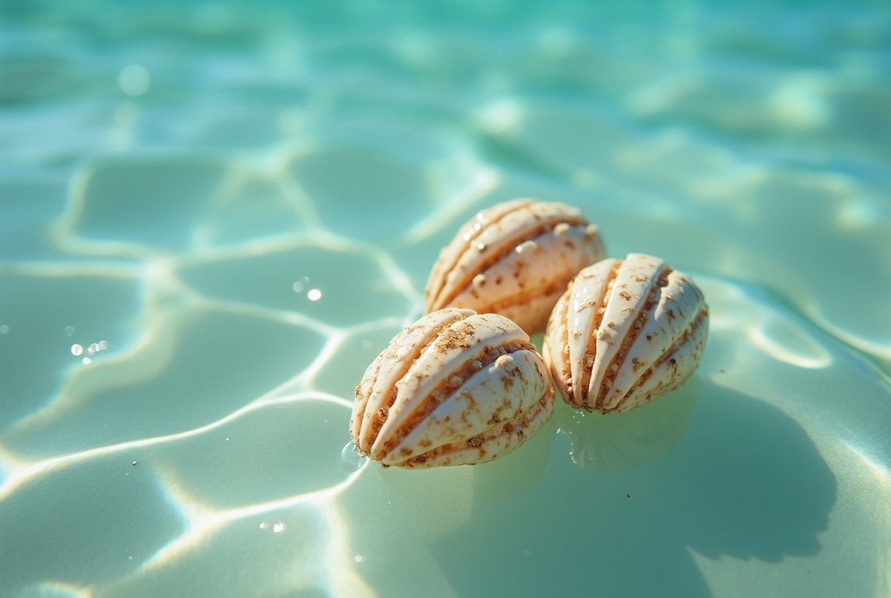 Cowrie shells in a shallow Maldivian lagoon