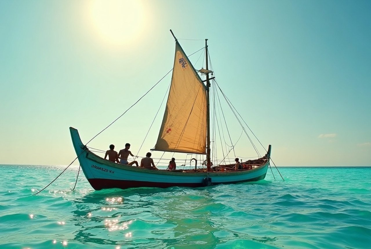 Traditional dhoni on open water