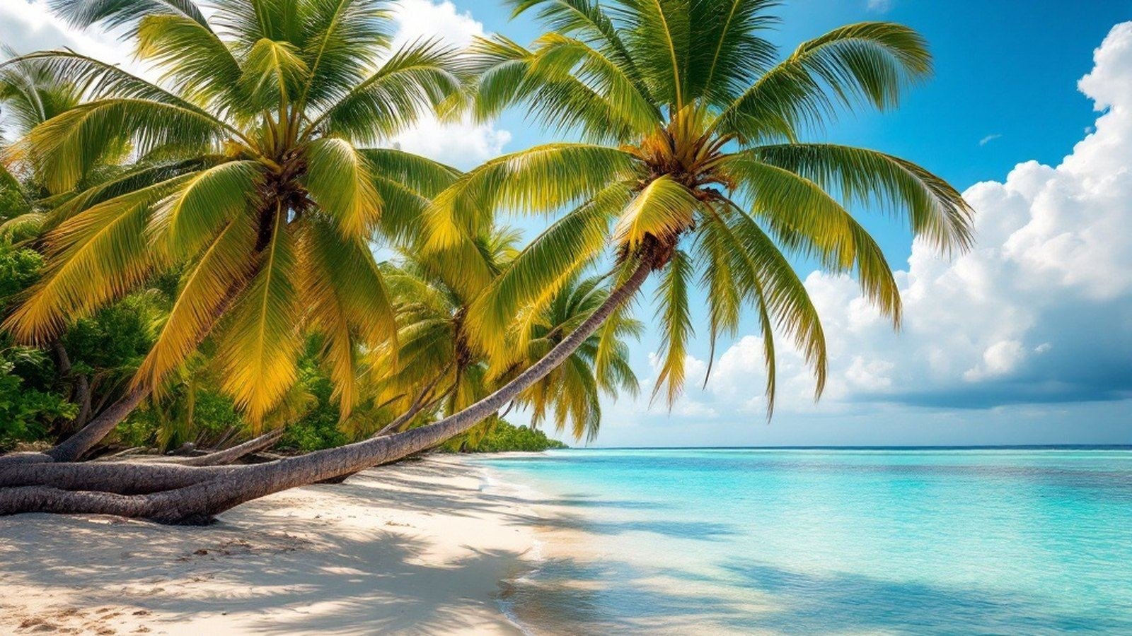 Coconut palms on an inhabited outer-island beach